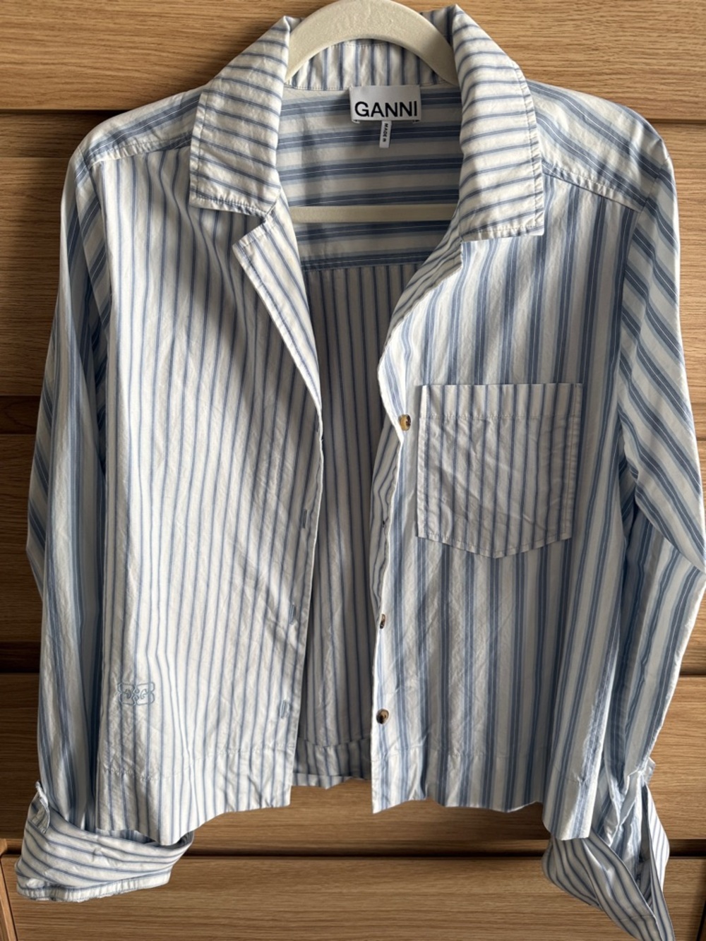 Ganni Women’s Light Blue Striped Button-Up Shirt